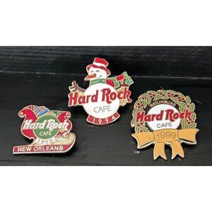 Hard Rock Cafe Pins Pin Lot Of 3 Christmas Holiday Wreath Sled Snowman